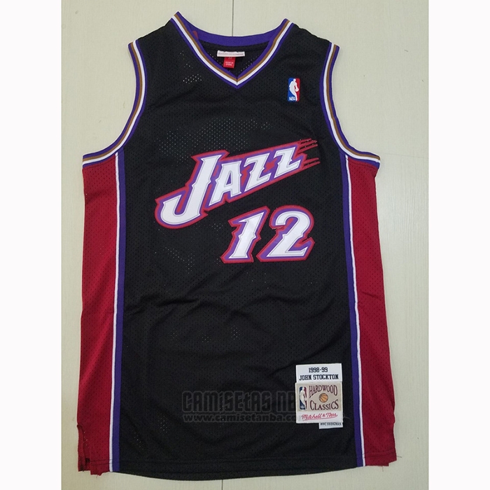 Camiseta Utah Jazz John Stockton #12 Hardwood Classics 1998-99 Negro